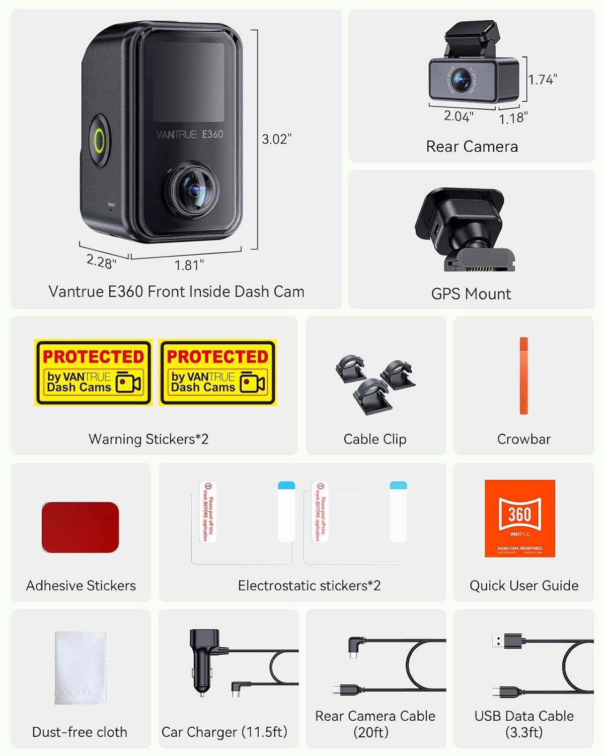 Vantrue E360 Plus All Channel Dash Cam 585° Fisheye