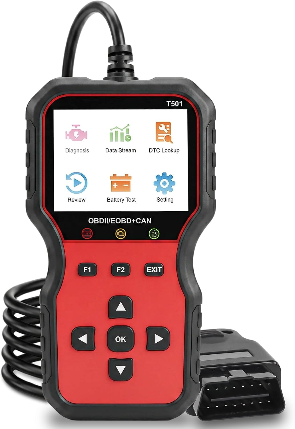 T501 OBD2 Scanner with Battery Tester, Check Engine Fault Code Reader