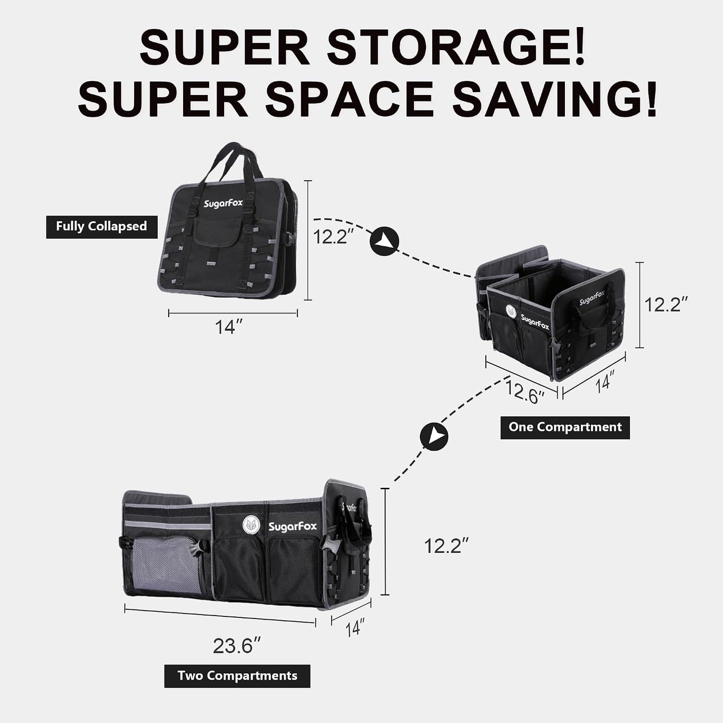 SugarFox Bold Color Block Trunk Organizer, Foldable with 26L Ice Pack,95L Dedicated Shoe Space, Stylish for SUV/Car (Black, Midsize)