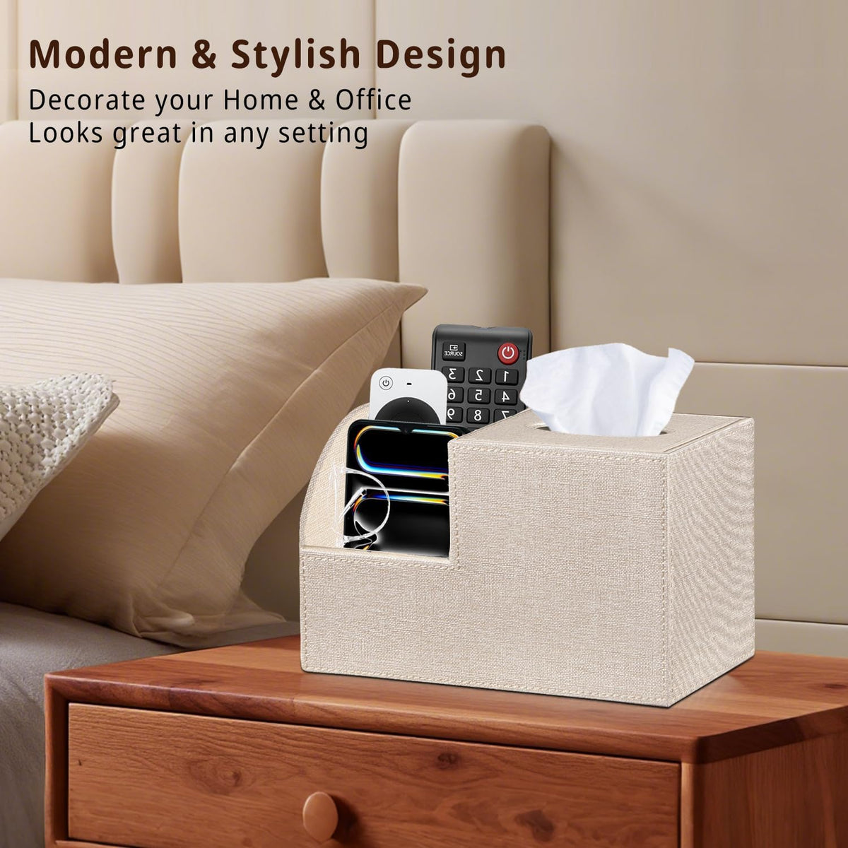 PU Leather Square Tissue Box Cover - Multi-Functional Tissue Box Holder