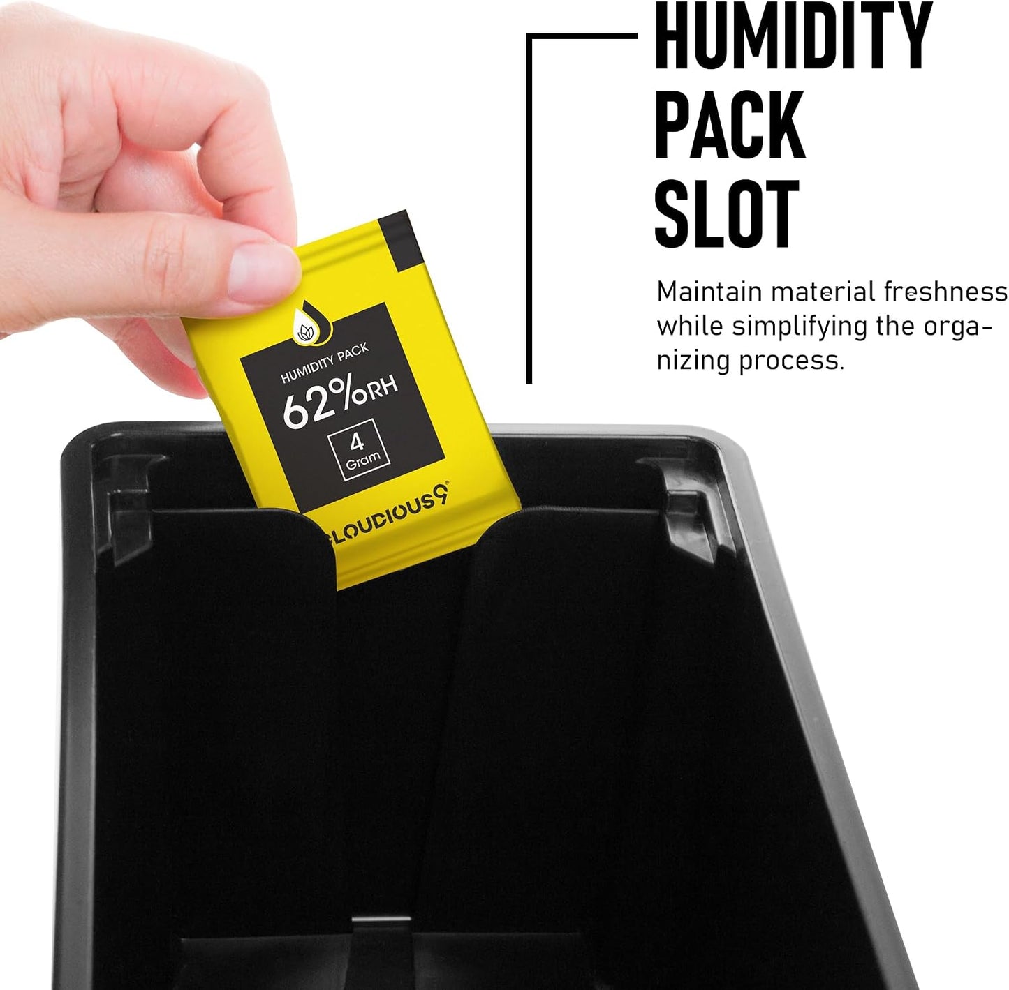 Stash9 Mini Tabletop Tote Storage Container Bins Carbon Filter Smell Proof Pack, Airtight silicone Seal and Two-Way Humidity Pack Slots Stackable Plastic Black Base Containers Stash Box Bin
