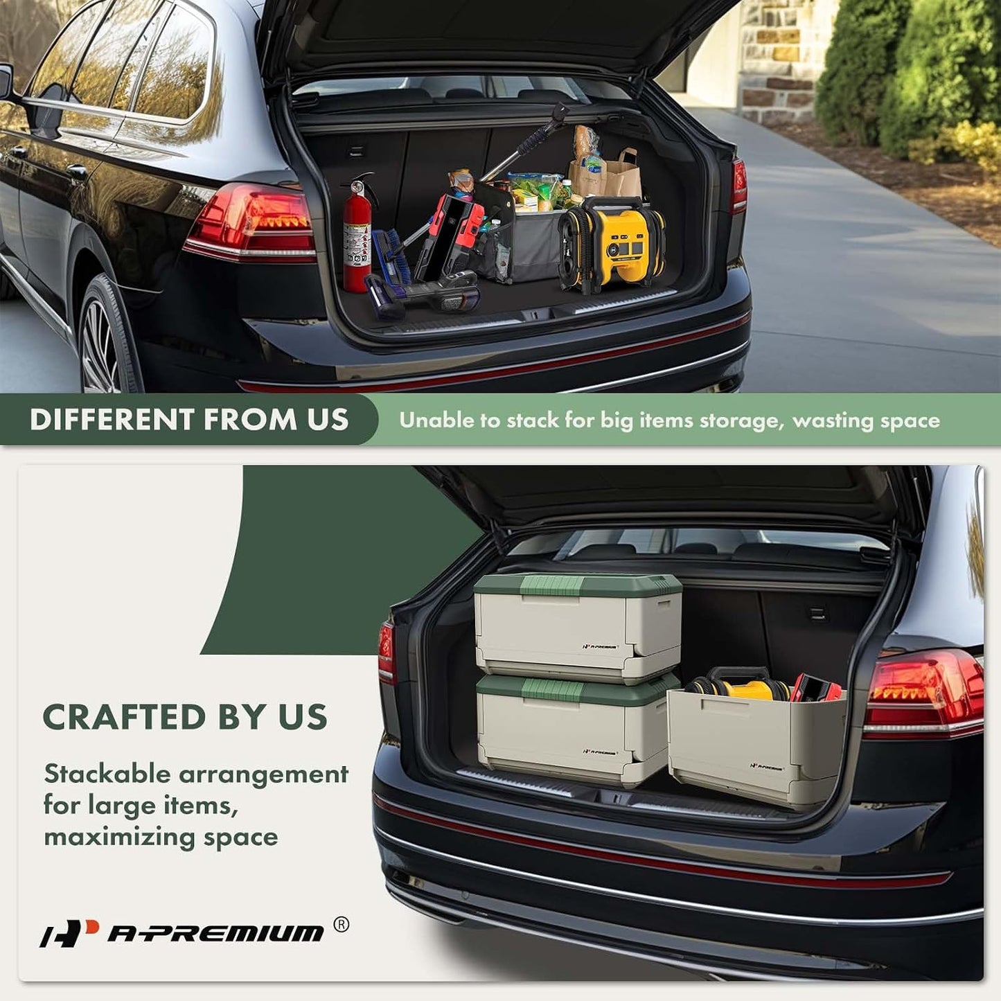 A-Premium Multifunctional Foldable Trunk Organizer and Storage Box | for Portable Car Storage Box with Waterproof Bag Heavy-Duty Container 45L 47-Quart for Camping, Picnic, Home, Garage box, etc