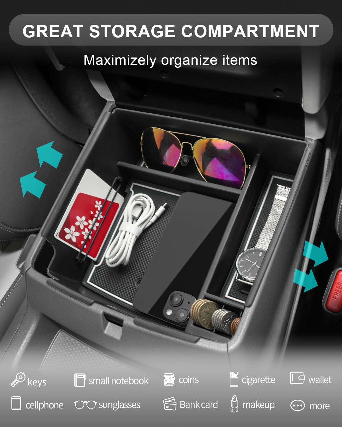 CDEFG Compatible with 2025 Kia Carnival Center Console Organizer Tray 2022-2025 Kia Carnival LX LXS EX SX SX Prestige Accessories Middle Console Organizer 2025 Carnival Armrest Storage Box (White)