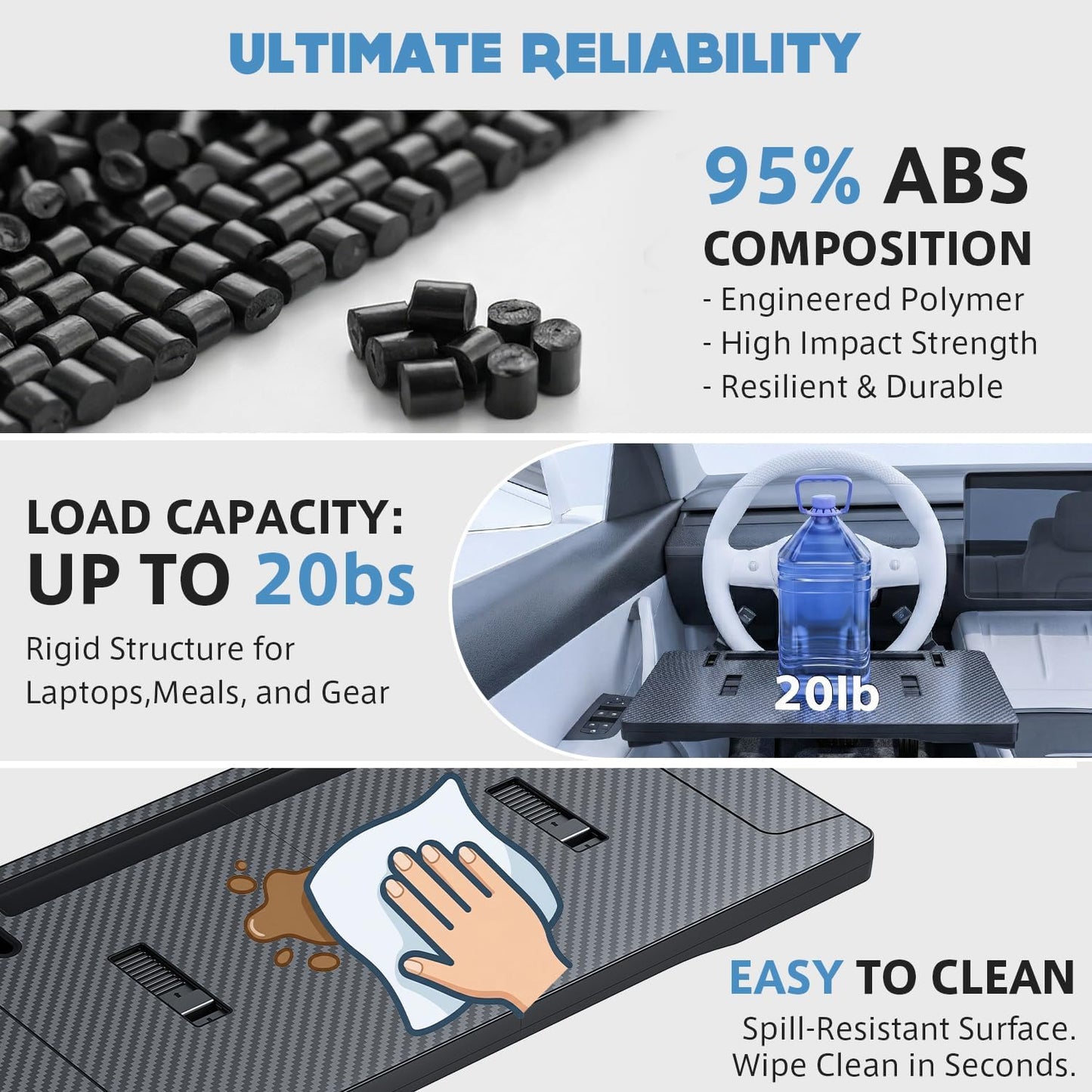 3 in 1 Car Steering Wheel Desk Tray &amp; Car Seat Gap Filler &amp; Organizer, Foldable Carbon Fiber Look Adjustable Car Tray, for Laptops, Eating Food, Writing, Entertainment