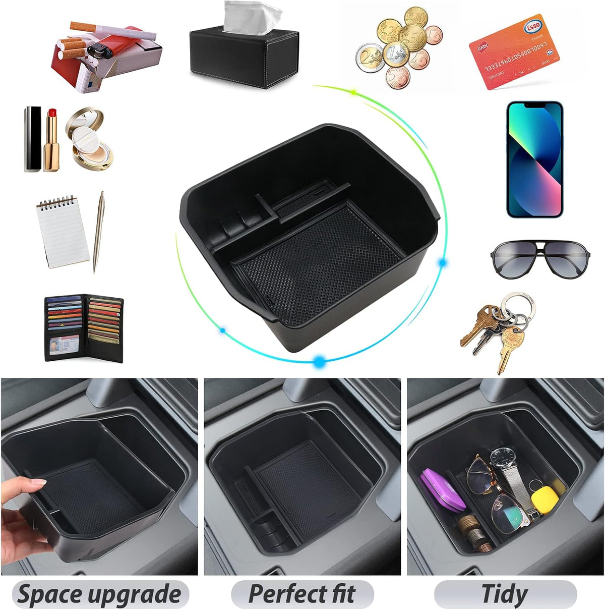 SKTU Compatible with 2020-2024 2025 Land Rover Defender Center Console Organizer 2023 2024 2025 Defender Accessories 2024 2025 Defender Console Tray Armrest Insert ABS Black Materials Storage Box