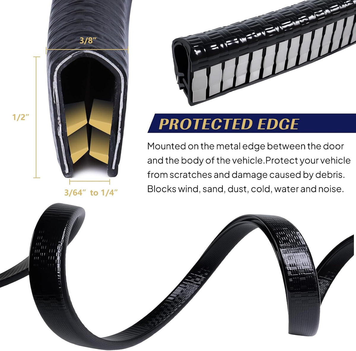 Edge Trim Seal Strip 1/2" x 3/8" U‑Channel with Metal Clips 20FT