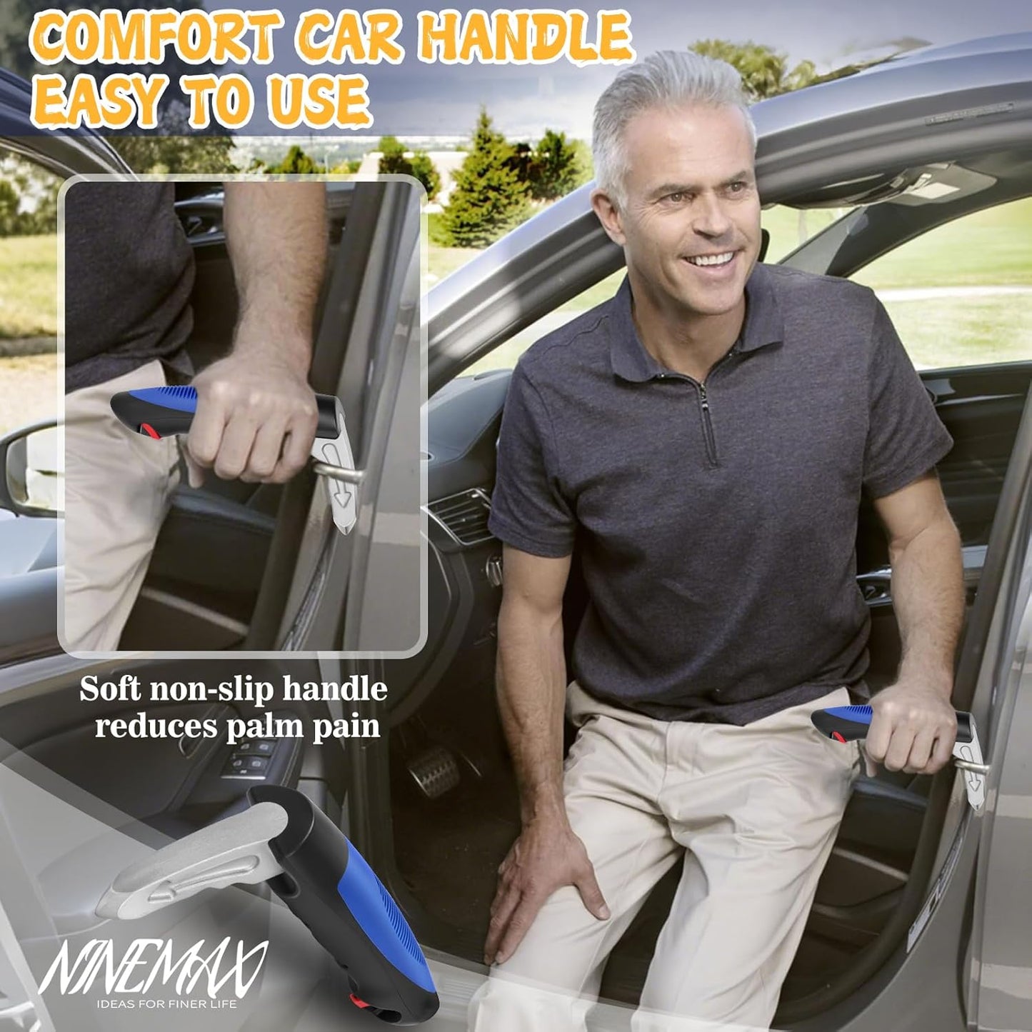 NINEMAX Car Door Assist Handle for Elderly, 3-in-1 Portable Car Cane (2pc) | Stable Support for Easy Vehicle Entry, Fits Most Cars, 3-in-1 Design, Lightweight & Portable, Non-Slip Grip, Tool-Free Setup