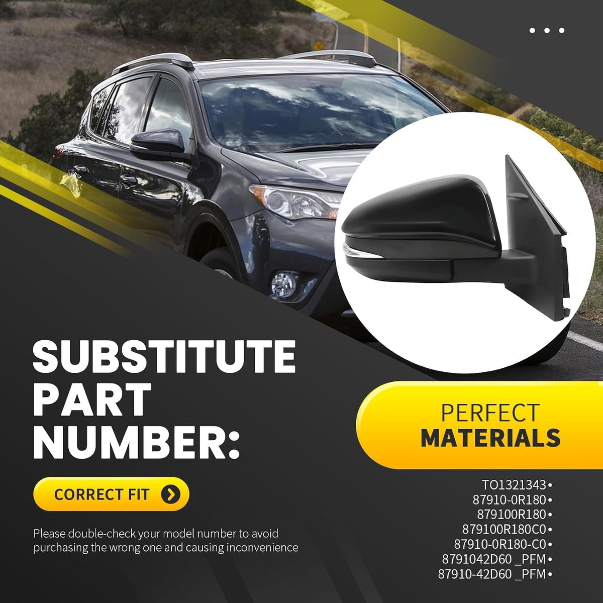 Right Side Mirror Assembly Compatible with RAV-Four 2015-2018