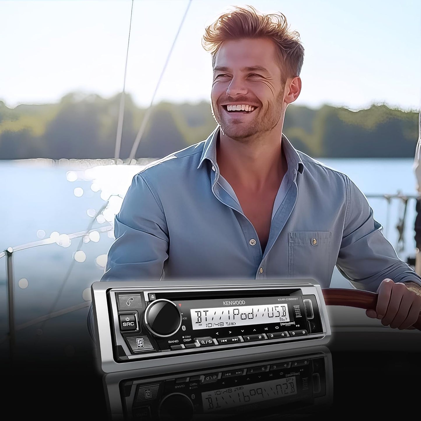 KENWOOD KMR-D382BT (50W x 4Ch) Single Din Car/Marine Stereo Head Unit with Bluetooth, Hands-Free Calling, CD Player, USB, AM/FM Radio, SiriusXM Ready, All-Weather in-Dash Boat & Car Audio Receiver