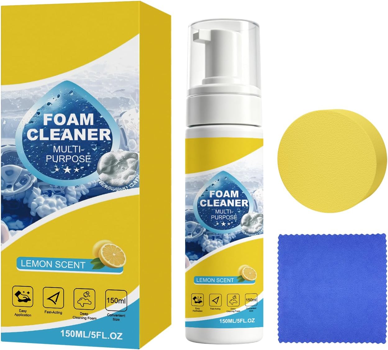 Multi-Purpose Foam Cleaner for Car Interior and Upholstery, 150ml | Leather & Fabric Seat & Dashboard Cleaner, Vinyl & Surface Foam Spray. Deep Cleaning Kit with Plant-Derived Formula