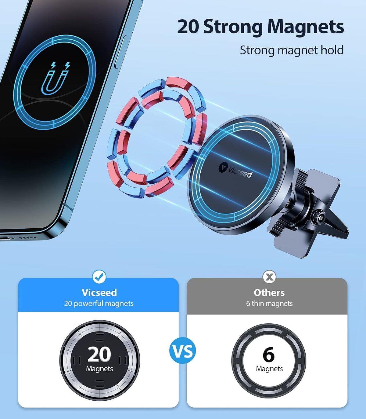 VICSEED for MagSafe Car Mount [Upgraded Strongest Magnet Power] Magnetic Phone Holder for Car Vent 360 Adjustable Magnetic Car Phone Holder Mount for iPhone 18 Pro Max 17 16 15 14 13 12 Plus Mini