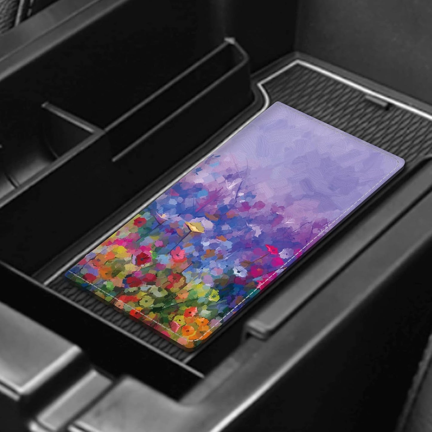 Leather Car Registration and Insurance Card Holder, Cute Car Accessories Vehicle Glove Box Car Organizer for Documents, Cards, License Abstract Watercolor Flower
