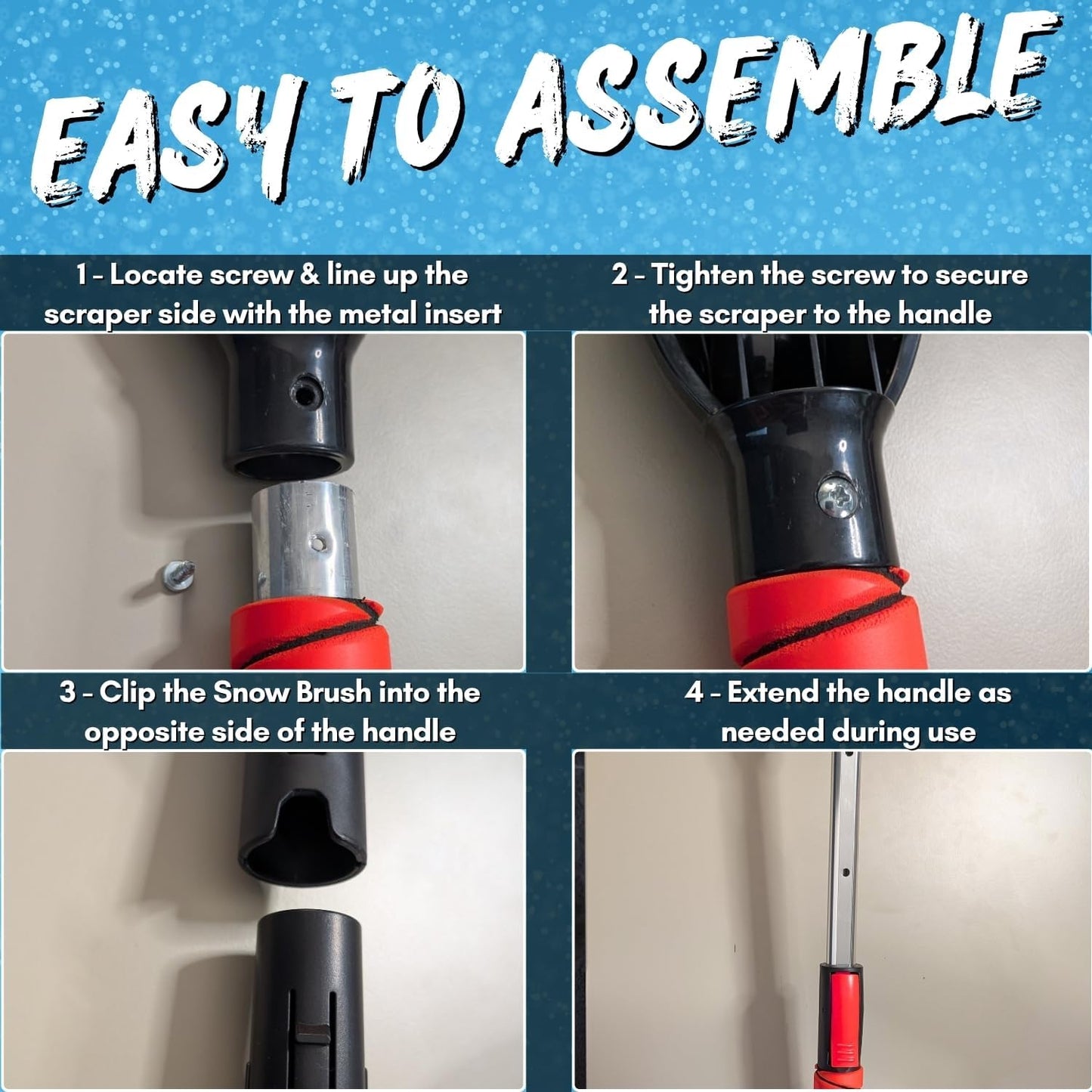 RevHeads Ice Scraper for Car Windshield with Snow Brush - Telescopic Handle to 28" - Brush End to Clear Snow, Chisel Side for Frost, Claw Side for ICY Chunks