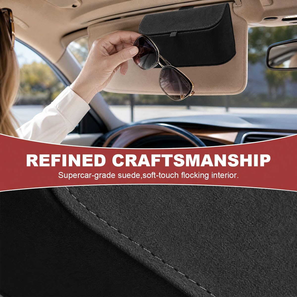 Craedli Sunglass Holder for Car Visor Clip, Soft Car Eyeglasses Storage Case with Magnetic Closure, Vehicle Interior Glasses Protective Box Organizer Accessories for SUV Truck Sedan (Black)