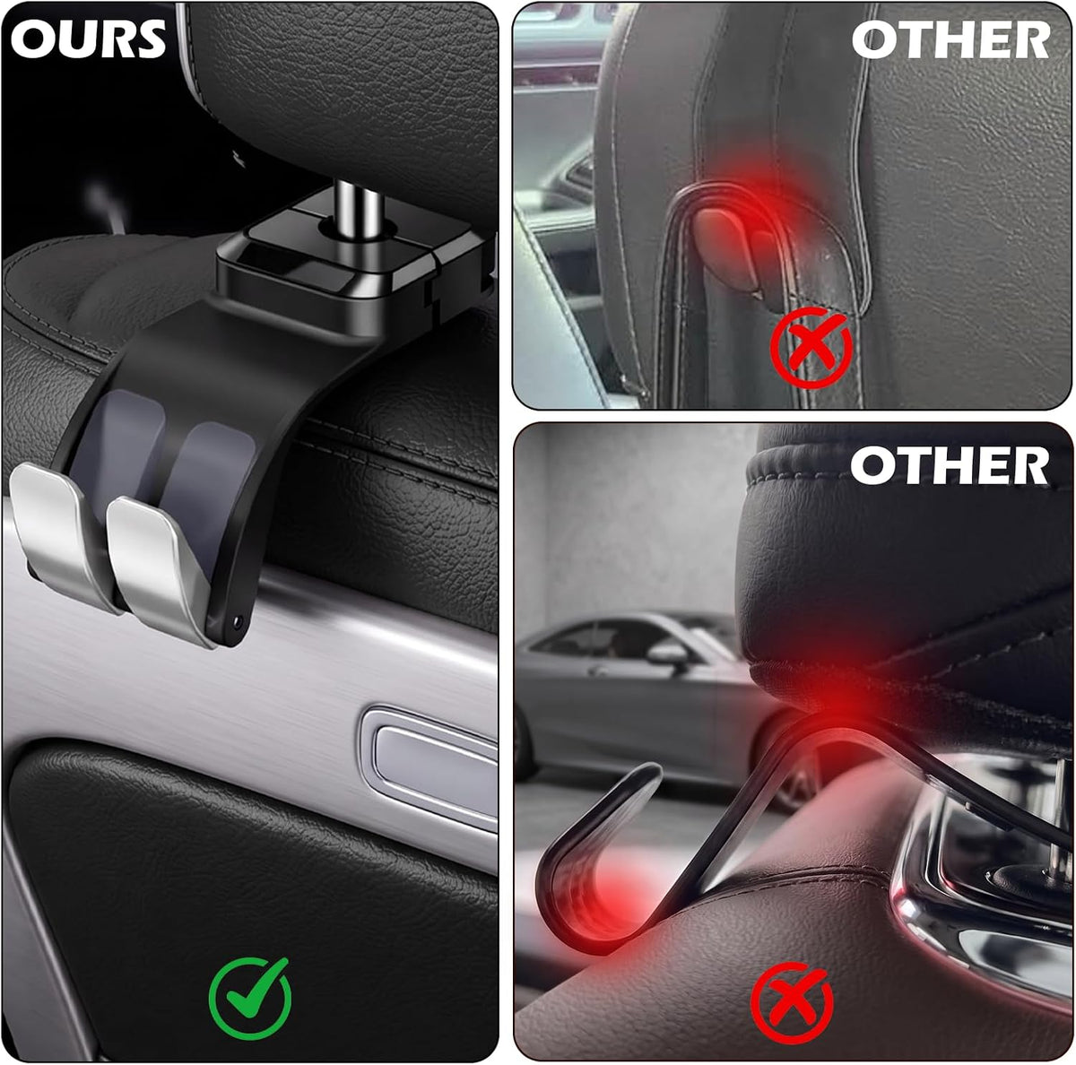 2PCS Purse Hook for Car Seats Headrest,Universal,Keep Car Tidy,Black
