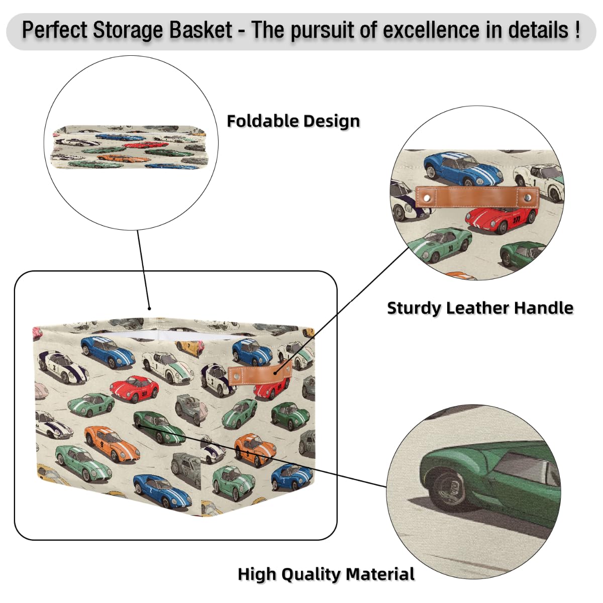 Race Cars Storage Baskets for Organizing, Fabric Collapsible Storage Bins Box Cool Decorative Toy Organizer Baskets for Closet Shelves Gift Basket 1 Pc