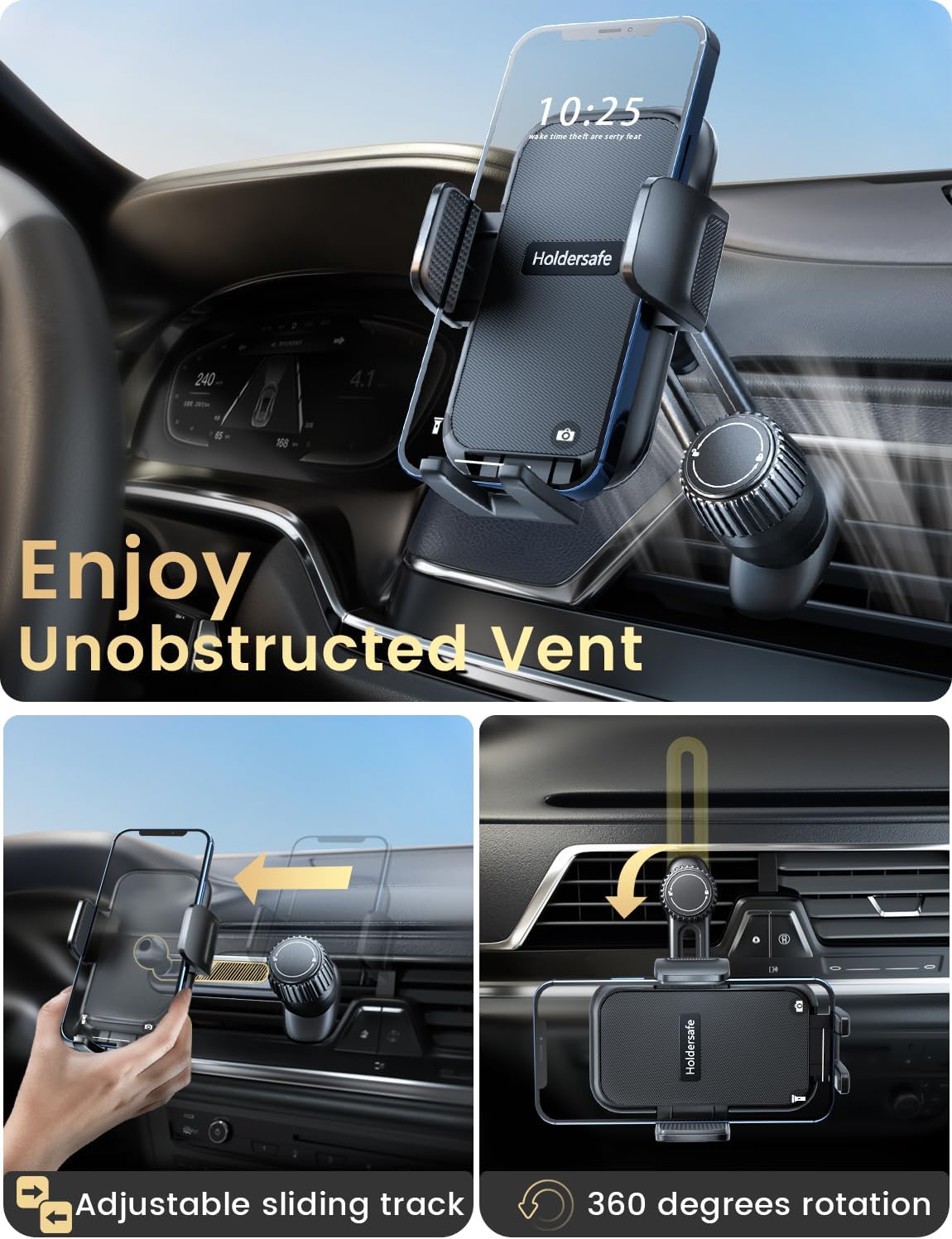 2026 Car Phone Holder [Never Blocking Vent] with Wide Clamp