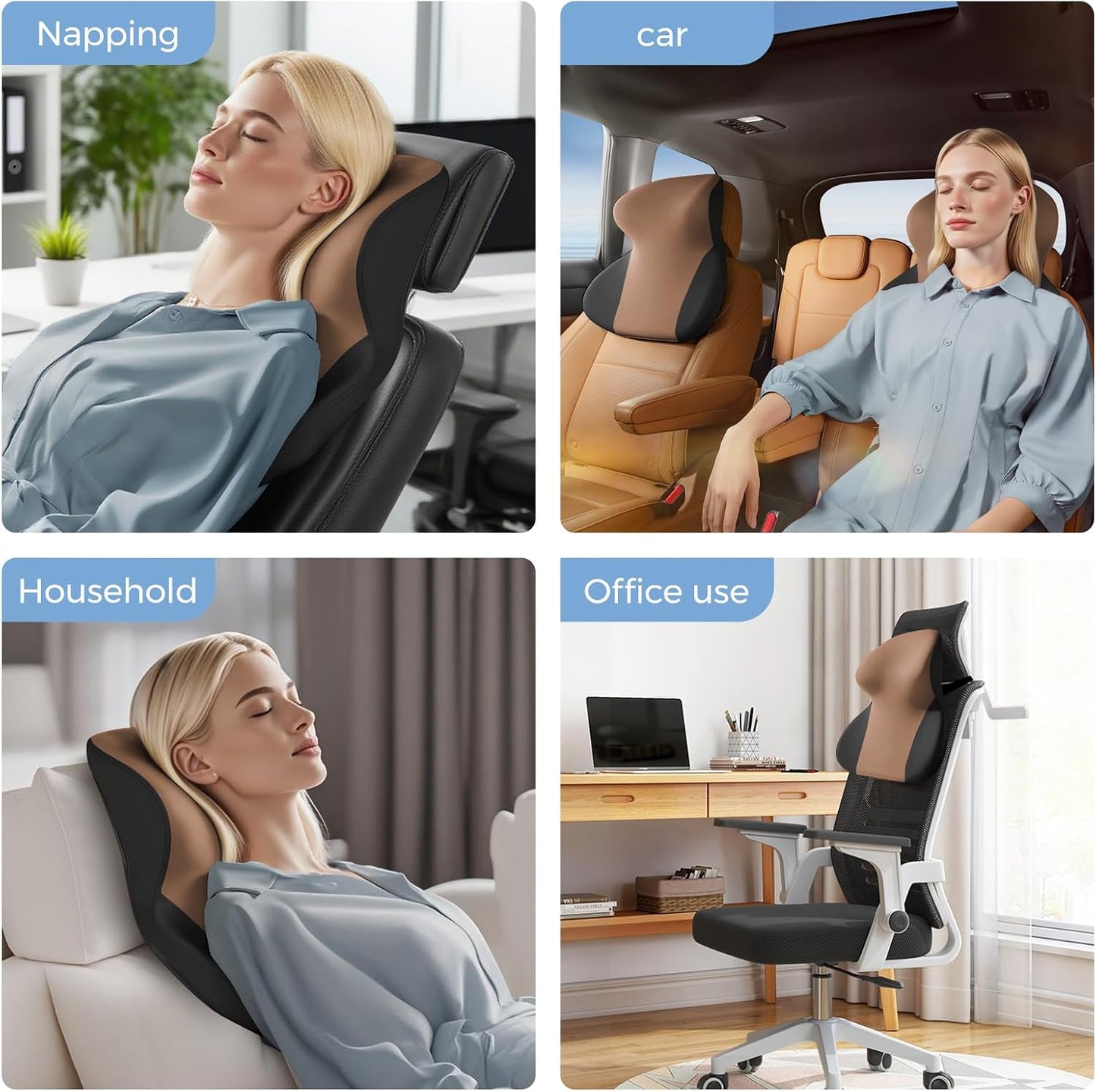 BEBAS Car Headrest Pillow, Ergonomic Neck Pillow with Memory Foam, Enlarged Surface for Head Neck Shoulder Support, Breathable Removeable Car Seat Pillow for Pain Relief(BlackCoffee, 1 Pack)