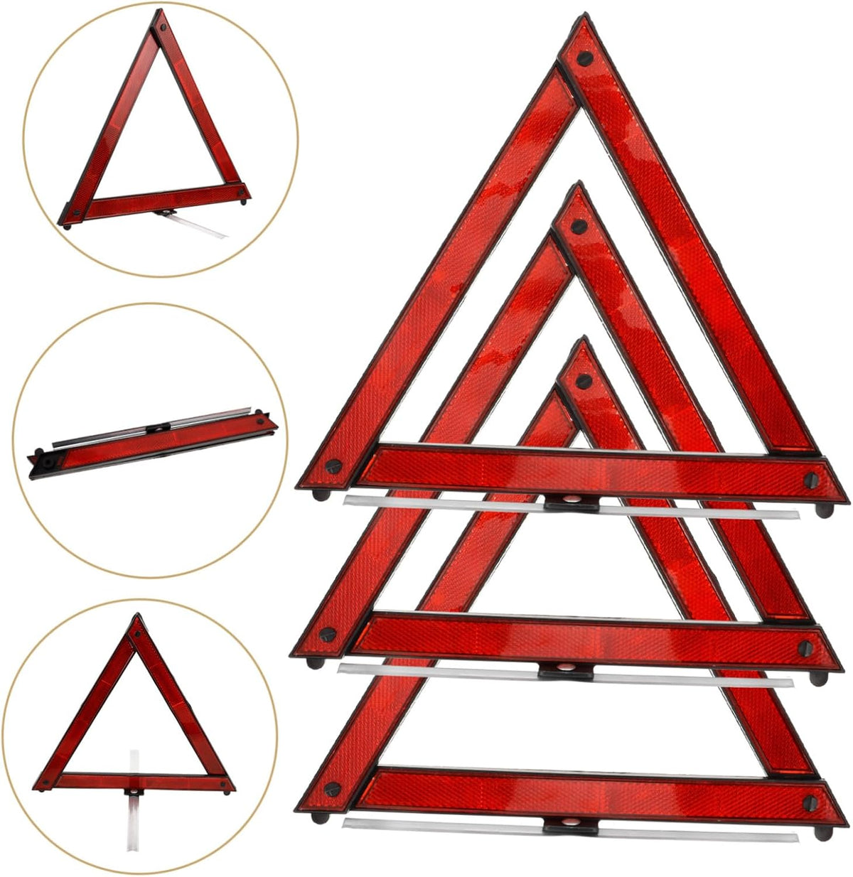 3pcs Reflective Safety Triangles for Roadside Emergency Traffic Use