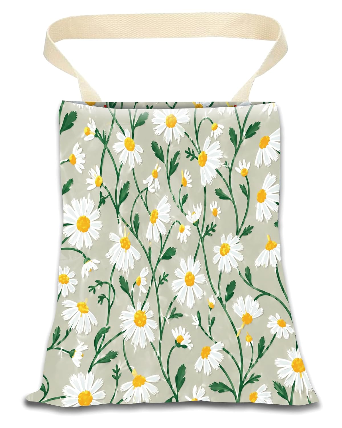 Car Trash Can, Durable Hanging Car Trash Garbage Bag, Cute Automotive Garbage Cans Organizer, Cute White Daisy Flower