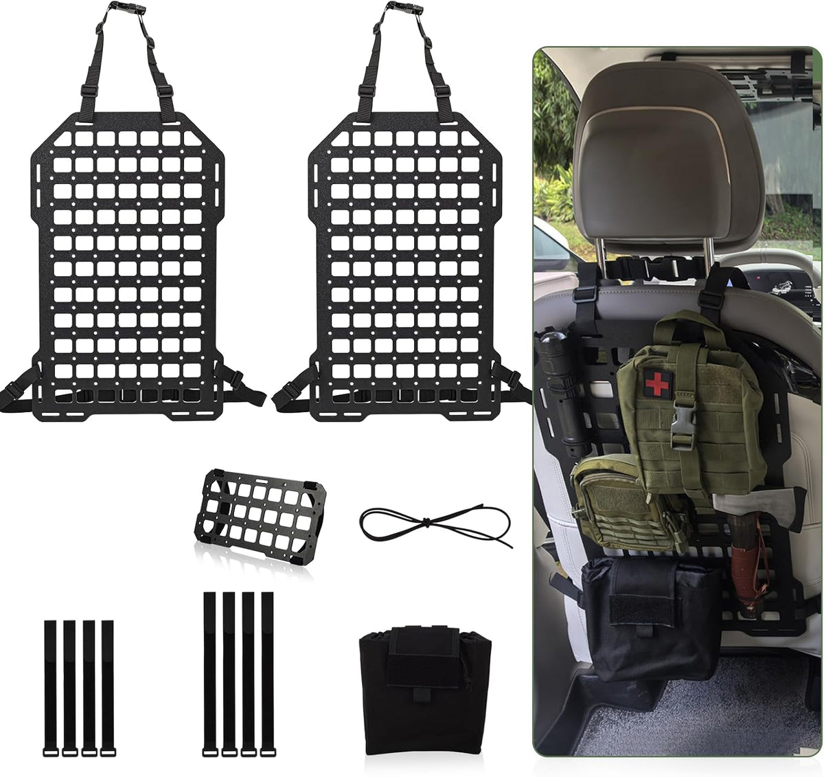 Visor MOLLE Organizer Panels for Car Sun Visor – Rigid ABS Sun Visor Organizer with MOLLE Webbing – Adjustable Fit for Truck SUV (2 Pack)