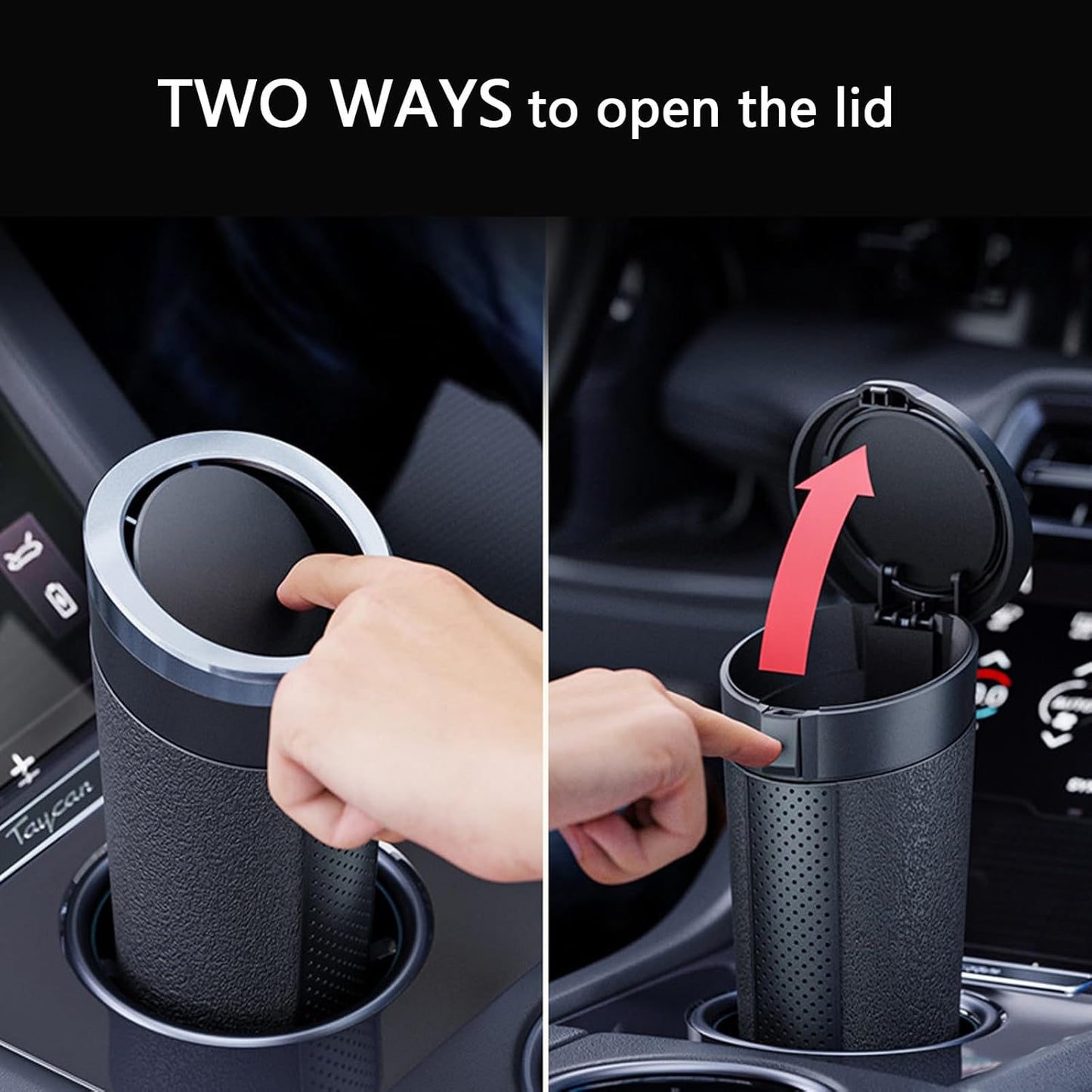 Car Trash Can with Lid, 2 Packs Leakproof Vehicle Garbage Bin, Compact Cup Holder Design, Includes 40 Trash Bags, Ideal for Car, Truck, Home, Office, Front & Back Seat Organizers (2-pack Black)