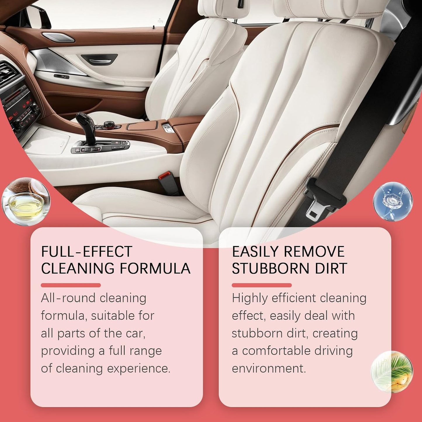 Car Seat Cleaner Fabric,Car Leather Interior Cleaner and Conditioner - Multi-Functional Upholstery Shampoo Spray for Couch,Seats,Dashboard,Carpet,Plastic - Removes Stains, Grease 4 Floz