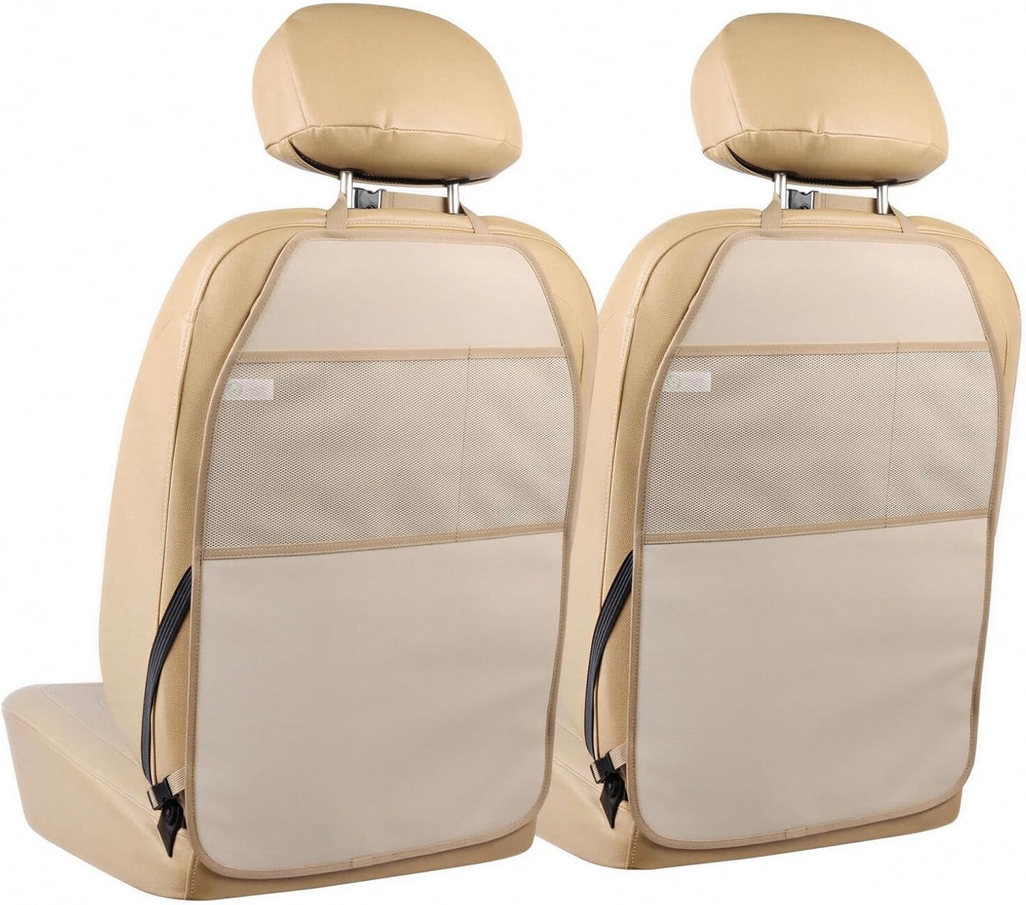 Viaviat Car Seat Protector Large Kick Mat 2 Pack Durable Water Resistant Auto Seat Back Covers with 2 Mesh Pockets Protection Against Dust Mud Scratches (Beige-A, 2-Pack)
