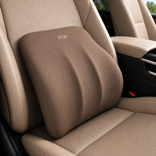 Lumbar Support Pillow for Car, Ergonomic Memory Foam Back Cushion for Driving Comfort, Breathable Lower Back Support for Car Seat, Truck, SUV & Office Chair (Brown)
