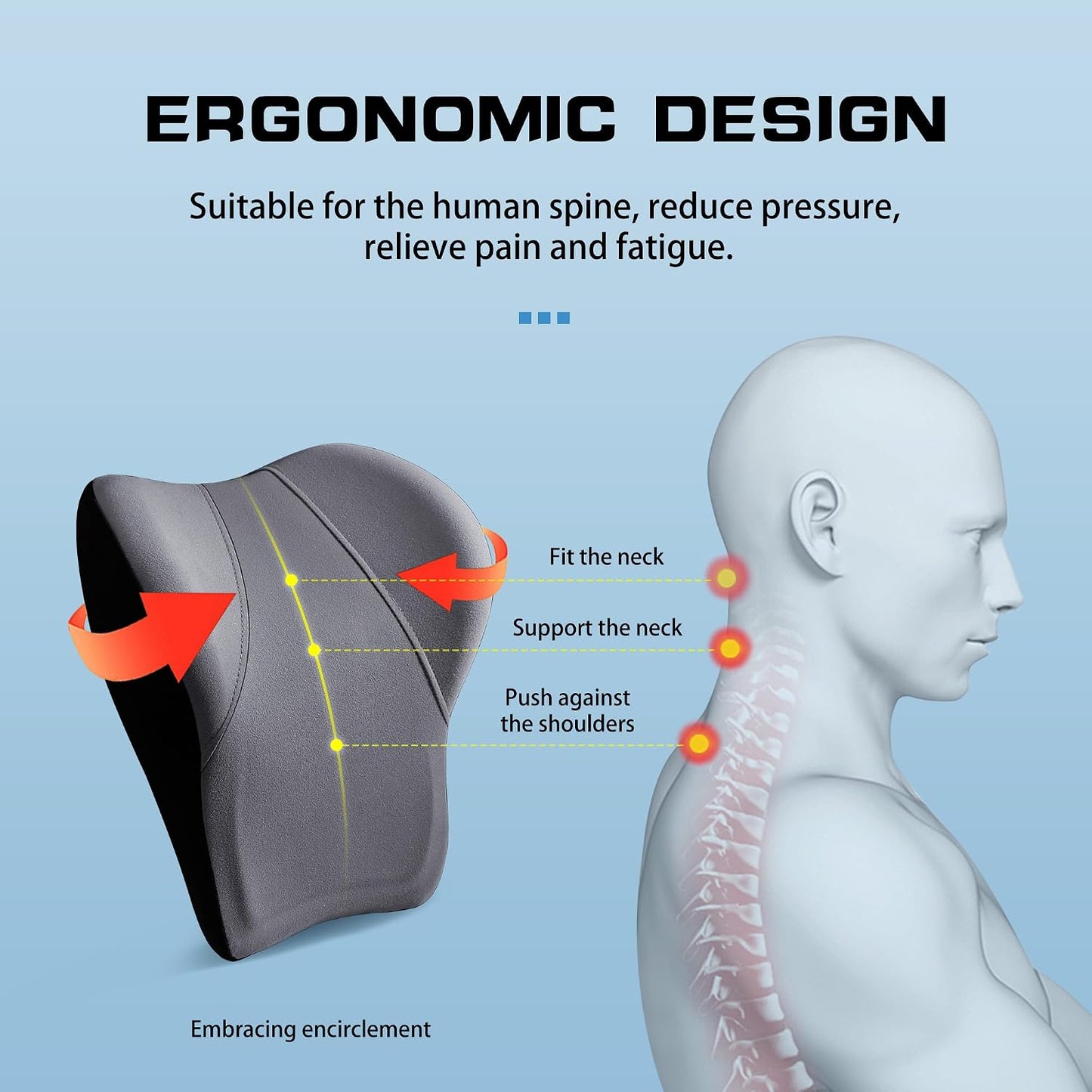 Car Seat Lumber Support Pillow&amp;Neck Pillow Kit,Ergonomic Memery Foam Neck Pillow and Back Cushion for Back Pain Relief,Comfort for Car,Office