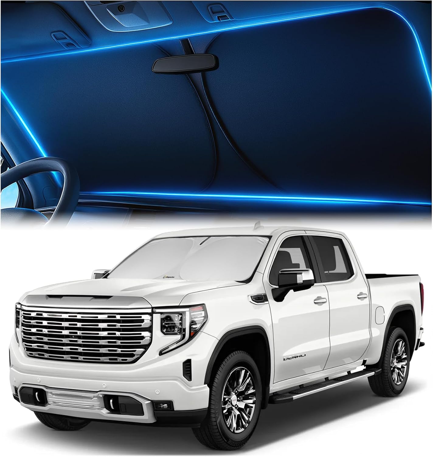 Magnelex Windshield Sun Shade for GMC Sierra 1500 2500 3500 (SLT AT4 Denali) 2019-2026, Foldable Car Window Sunshade, Heat & UV Visor Cover, Reflective Front Shades Accessories
