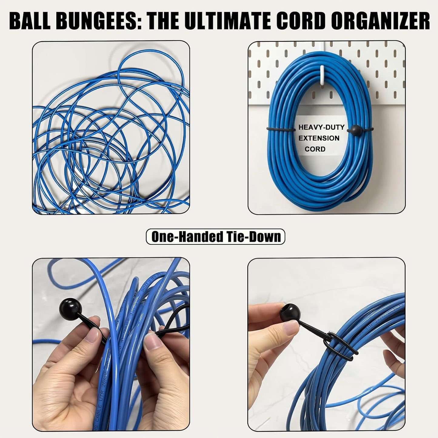 Adjustable Bungee Cords with Hooks Heavy Duty Outdoor (26 Pcs), 3mm Steel Core Anti-Scratch Hooks, Premium Elastic Cord Set with Tarp Clips & Ball Bungees for Camping Gear, Tie Downs & Garage
