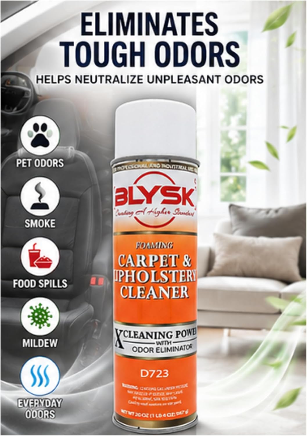 Carpet & Upholstery Cleaner, 20 oz, Foaming Formula | Odor Control, Stain Lift, Deep Clean, Fabric Care, Floor Mats, Interior Use, Furniture Care, Fast Action, Dirt Removal
