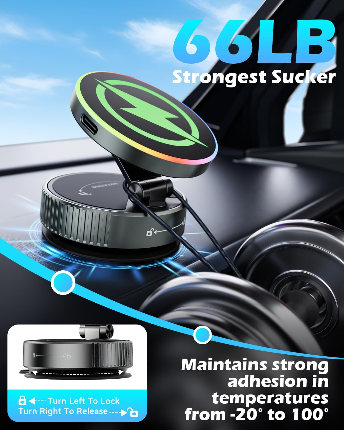 CloudValley 15W Wireless Charger Magnetic Car Phone Holder with RGB Light