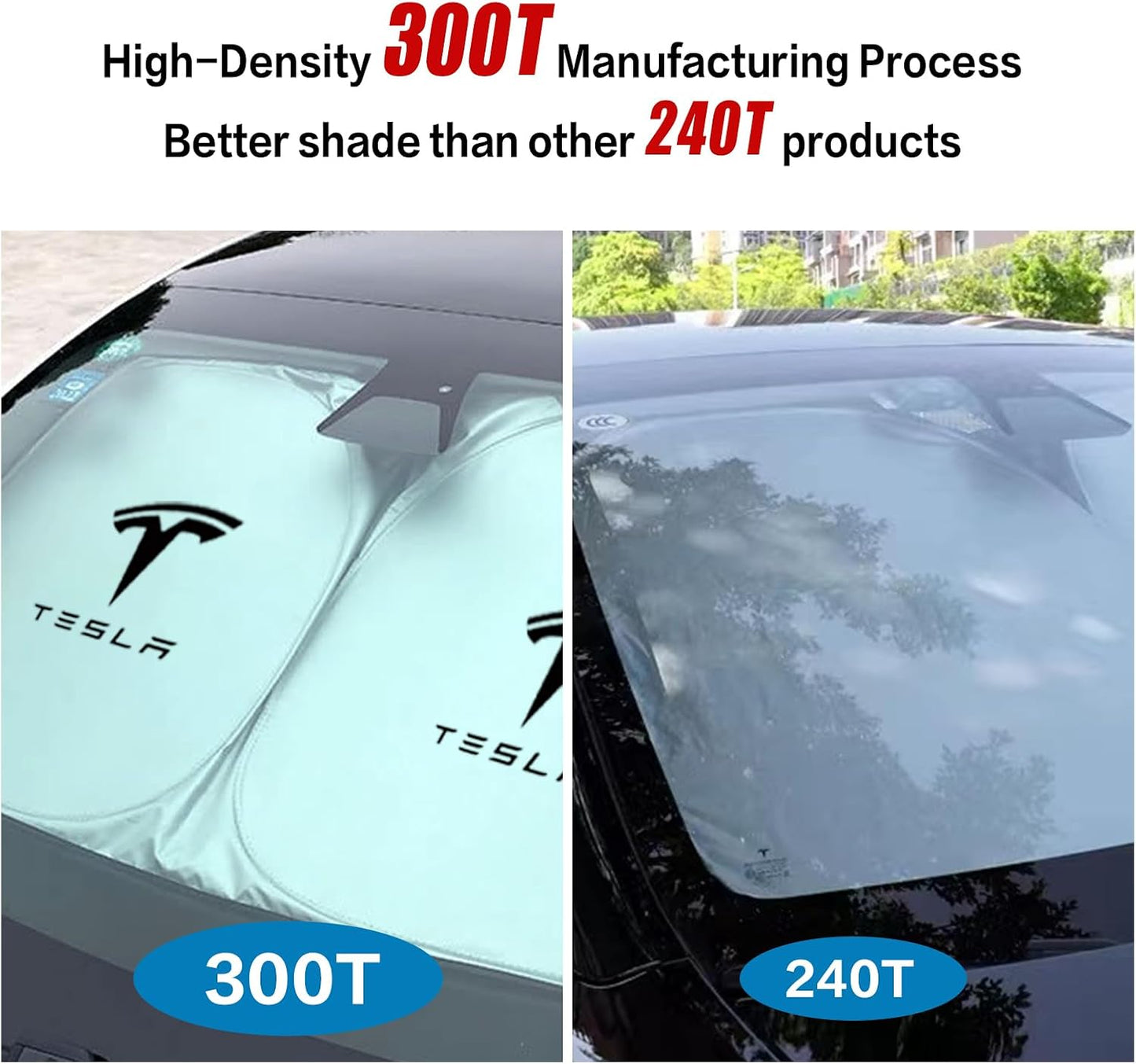 300T Sunshade for Tesla Model Y Model 3, Car Accessories 2026 for Tesla, Front Window Sunshade with Organizer Bag, Gifts for Tesla Owners