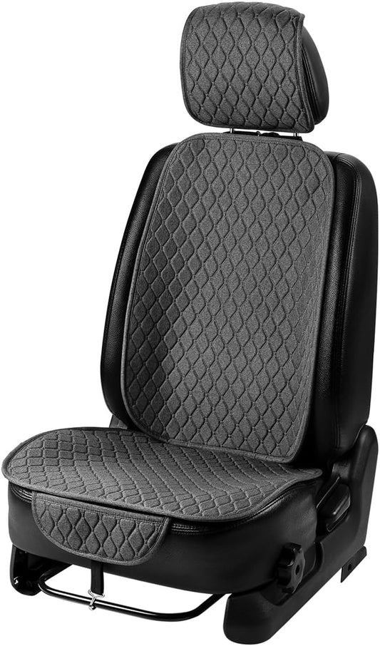 1 Pack Linen Car Seat Cover Front Seat Covers Soft & Breathable Front Premium Covers with Non-Slip Protector Universal Fits Most Automotive, Vans, SUVs, Trucks (1Pack Dark Grey)
