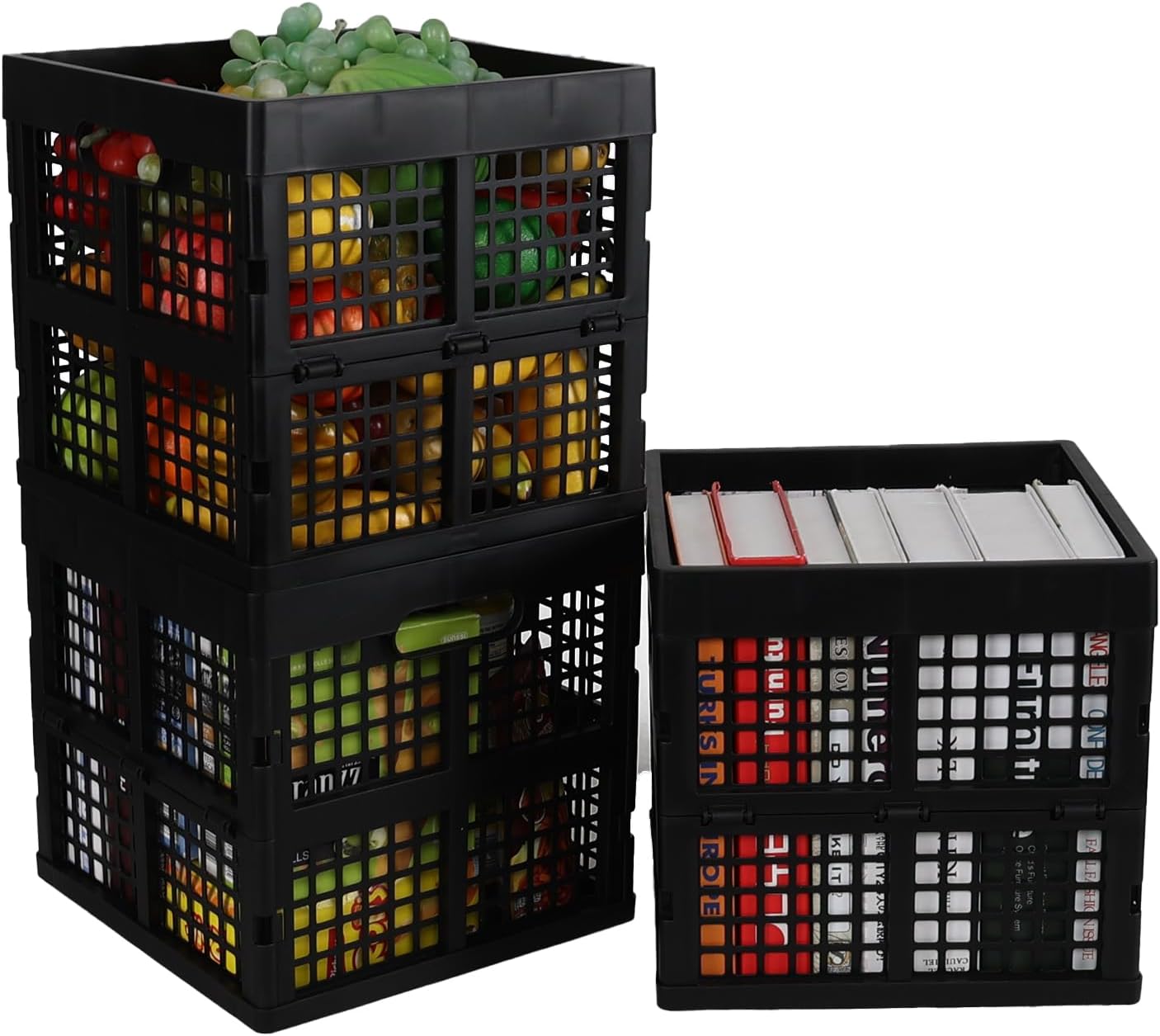 Asking 22 L Square Milk Crates, 3-Pack Collapsible Cube Storage, Black | Plastic Stackable Utility Crate, Collapsible Plastic Storage Crates, Foldable Crates for Cars, Closets, Classrooms