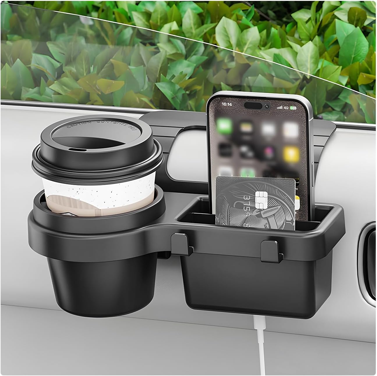 Car Window Multifunctional Storage Organizer, Vehicle Side Door Mount Storage Rack with Cup Holder & Sponge Pads, Plug & Play Car Organizer for Cell Phone Earphone Key Water Cup