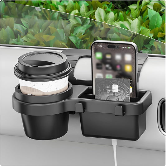Car Window Multifunctional Storage Organizer, Vehicle Side Door Mount Storage Rack with Cup Holder & Sponge Pads, Plug & Play Car Organizer for Cell Phone Earphone Key Water Cup