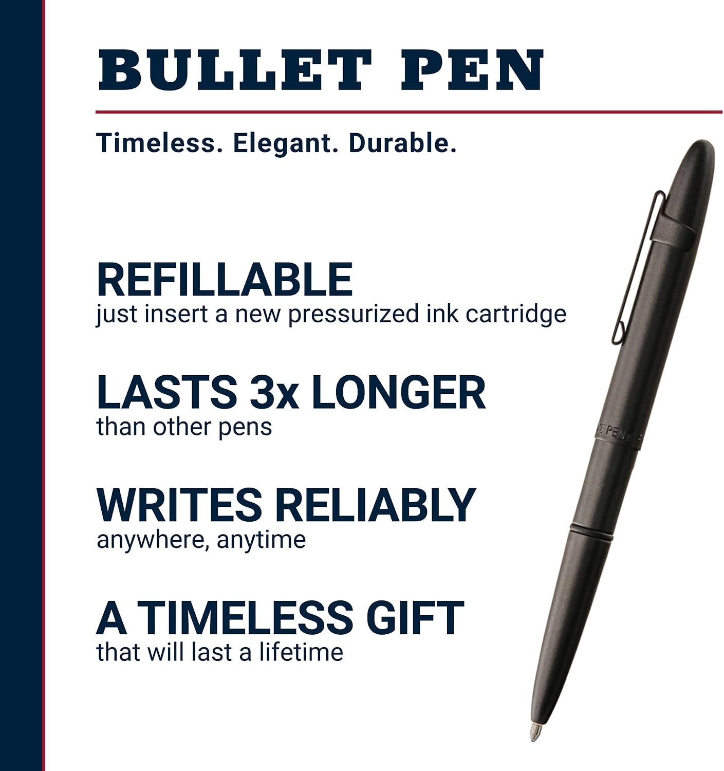 Fisher Space Pen Matte Black Pressurized Ballpoint Bullet Pen, Gift Box | Compact Size, Writes Upside Down and in Extreme Temperatures, Black Ink, Medium Point, Pocket Clip, Made in the USA
