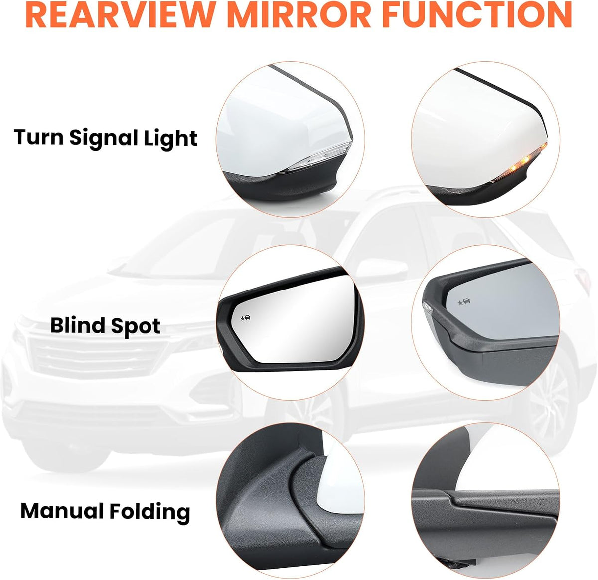 Driver Side Mirror for 2018-2024 Chevy Equinox GMC Terrain 8Pins(White)