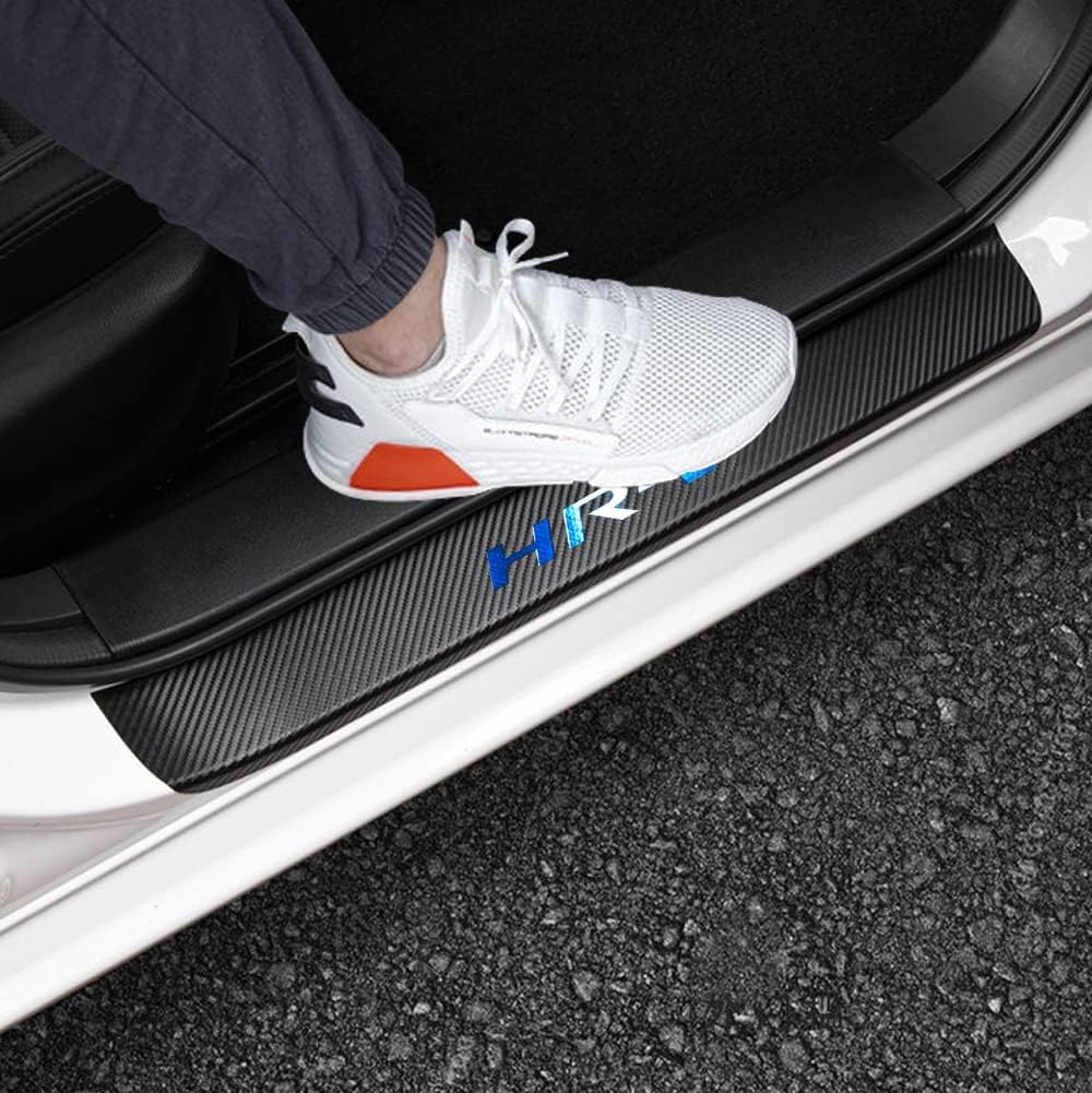 LEXLEY for 2015-2022 HRV HR-V Carbon Fiber Style Leather Door Sill Protector Anti-Dirty Scuff Plate Cover Guard Sills Protector Trim,Welcome Pedal Protect 4PCS -Blue