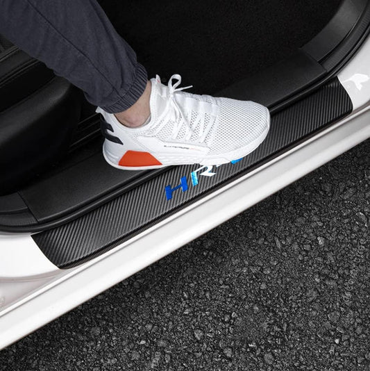 LEXLEY for 2015-2022 HRV HR-V Carbon Fiber Style Leather Door Sill Protector Anti-Dirty Scuff Plate Cover Guard Sills Protector Trim,Welcome Pedal Protect 4PCS -Blue