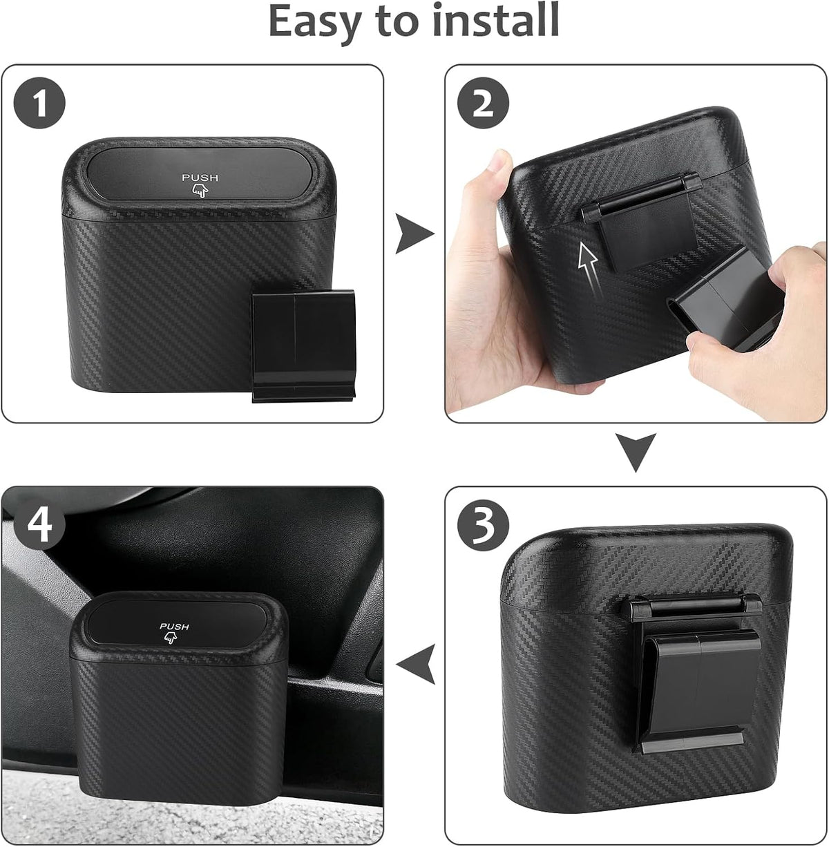 Accmor Car Trash Can with Lid, 2 Pack Mini Vehicle Trash Bin Car Dustbin Garbage Organizer Holder with Trash Bag, Small Hanging Leakproof Auto Storage Bag Container (Carbon Fiber)