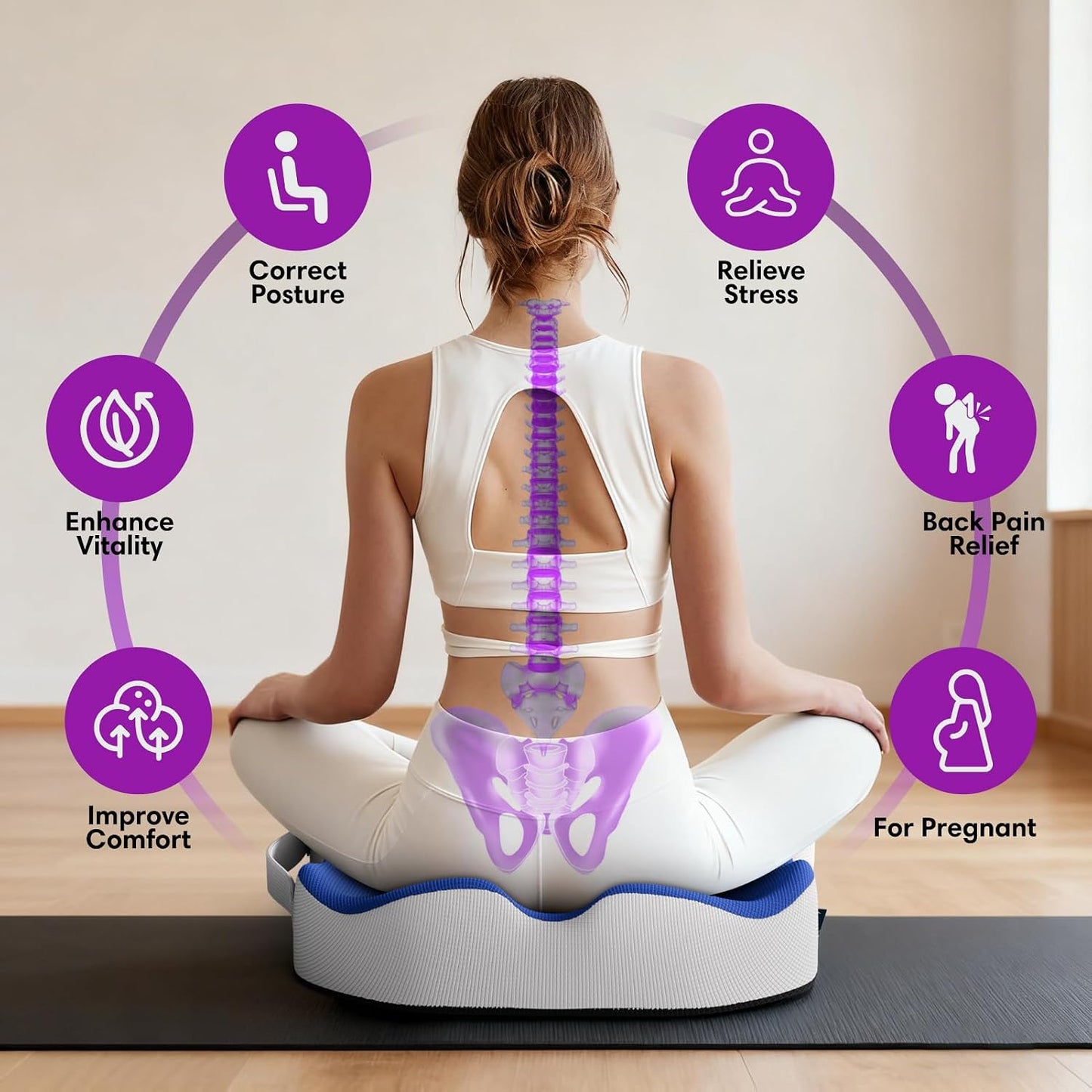 Memory Foam Seat Cushion for Office Chairs, Car Seat, Wheelchair, Desk Chair Pad - Extra Large Ergonomic Sciatica Coccyx & Tailbone Pain Relief Back Support Pillow for Long Sitting & Driving