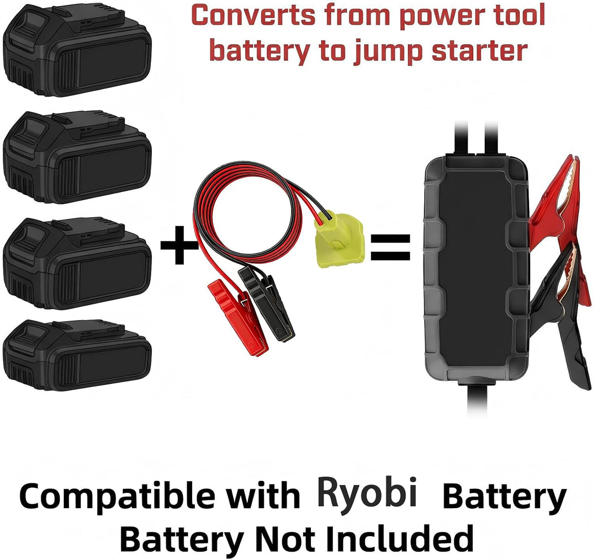Jumper Cables Compatible with Ryobi 18V Battery Jumper Starter, 8AWG 2FT Booster Cable with Adapter Alligator Clip, 392°F/200℃ Heat Resistant Silicone Wire for Jump Starting Cars and RVs