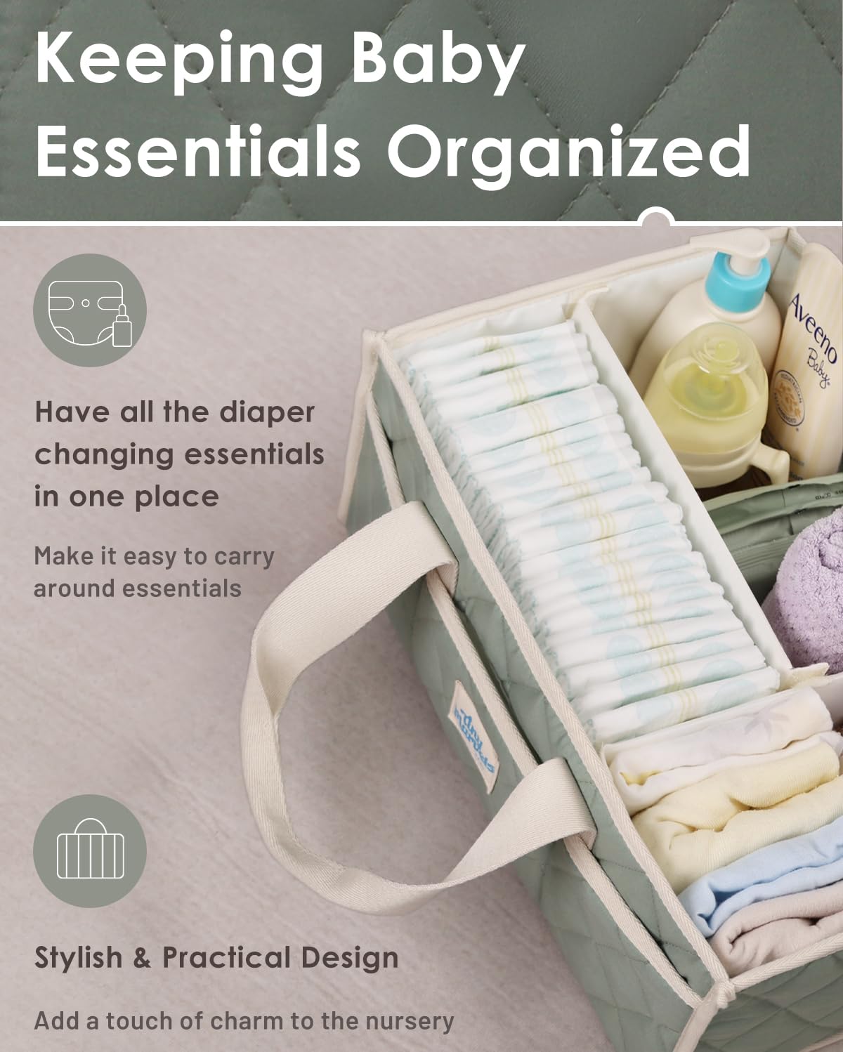 Baby Diaper Caddy Organizer – Nursery Storage Basket with Removable Divider, Stylish Diaper Caddy for Changing Table, Portable Car Caddy Organizer for Newborn Essentials, Large Capacity & Side Pockets