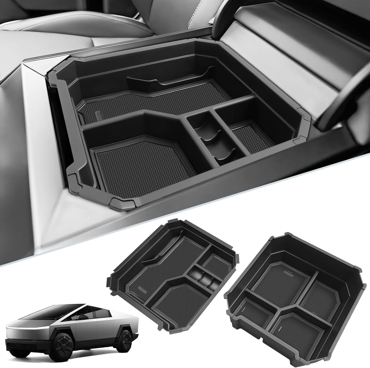SKTU 2-Pack for 2024 2025 2026 Tesla Cybertruck Center Console Organizer 2024 2025 2026 Cybertruck Console Tray Cybertruck Armrest Tray Tesla Cybertruck 2024 2025 2026 Accessories with Coin Holder