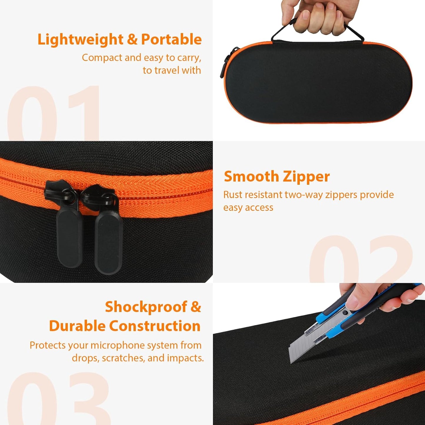 Wireless Microphone Case Compatible with JBL Wireless 2 Microphone System, Handheld Dual Mic Carrying Case, Travel Bag for Receiver, Batteries and Adapter, Karaoke - Orange (Box Only)