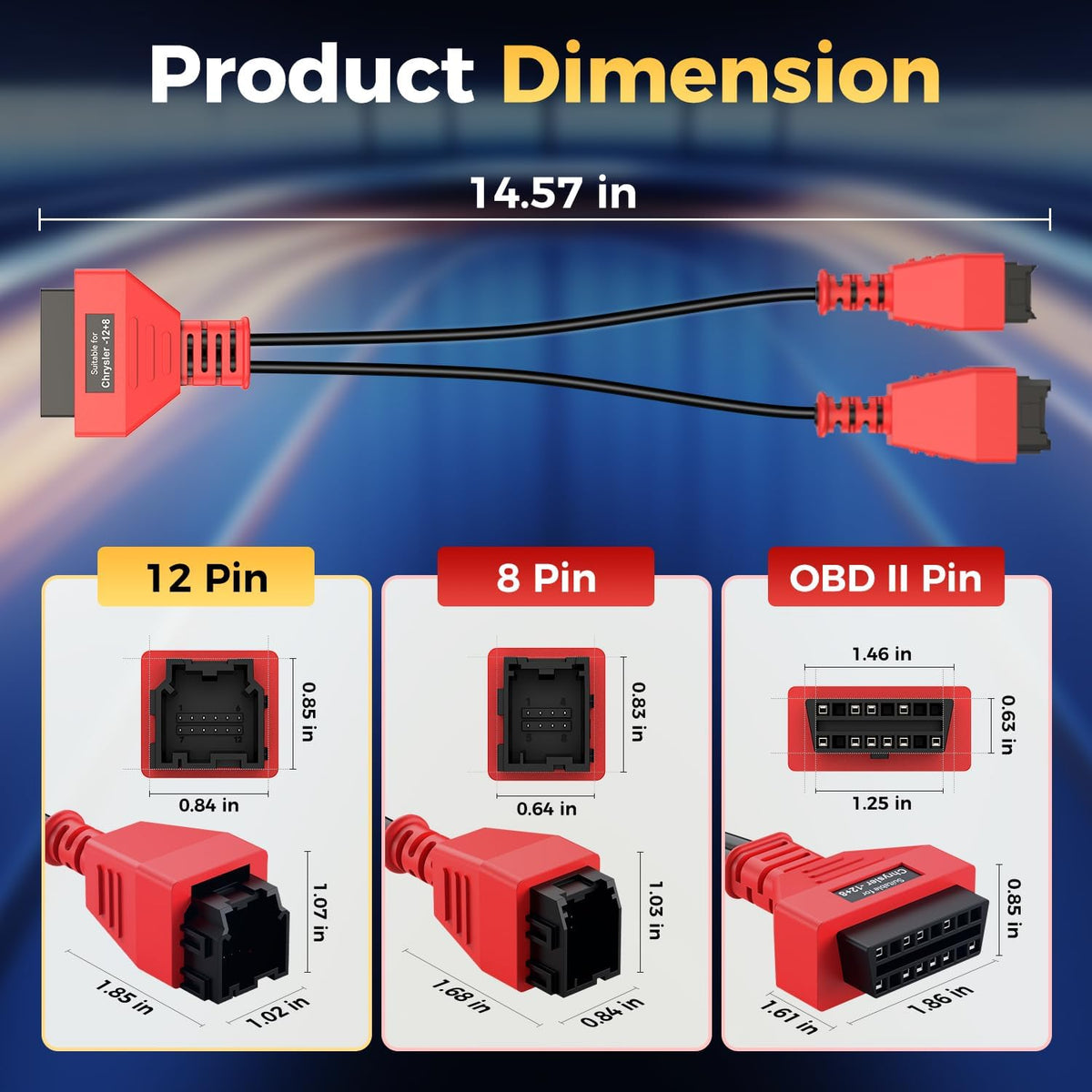 OBD2 12+8 Adapter for Chrysler, 12 8 OBD II Security Gateway Bypass Cable